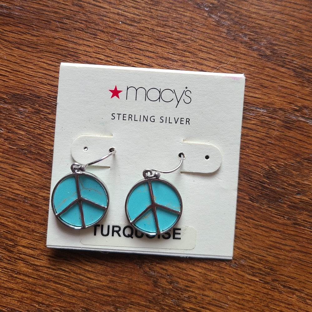 Macy's Turquoise Peace Sign Earrings